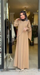 3510 OMUZ AKSESUARLI ELBİSE CAMEL - 4