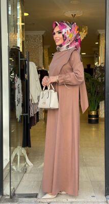 3510 OMUZ AKSESUARLI ELBİSE VİZON - 3