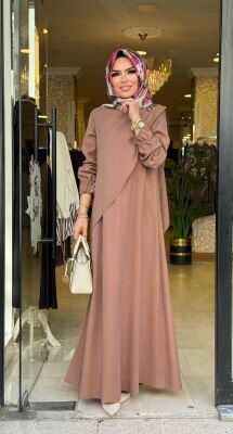 3510 OMUZ AKSESUARLI ELBİSE VİZON - 1