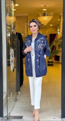 3587 İŞLEMELİ CEKET LACİVERT - 