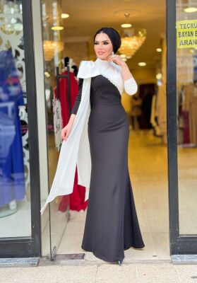 4066 SELMA SİYAH BEYAZ ABİYE - 5