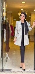 4142 CHANEL DOKUMALI KRUVAZE CEKET BEYAZ - 