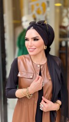 4347 SARE DERİ YELEK TABA - 1