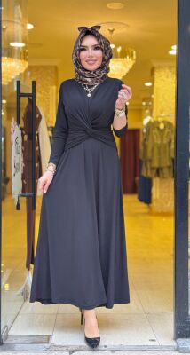 5475 ŞİRİN KRUVAZE GEÇMELİ ELBİSE SİYAH - 2