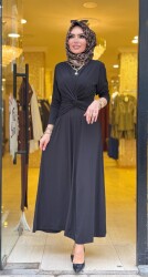 5475 ŞİRİN KRUVAZE GEÇMELİ ELBİSE SİYAH - 1