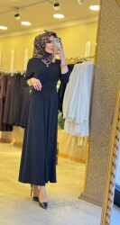 5475 ŞİRİN KRUVAZE GEÇMELİ ELBİSE SİYAH - 5