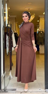 5491 SEHER TOKALI ELBİSE KAHVERENGİ - 3