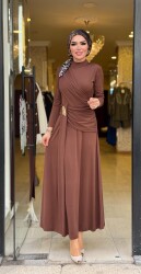 5491 SEHER TOKALI ELBİSE KAHVERENGİ - 2