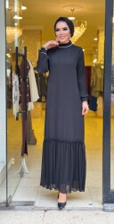 5508 ÇİÇEK PİLİSE DETAYLI ELBİSE - 2