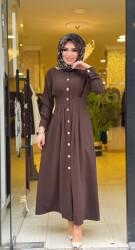 5509 BEL SASON DETAYLI ELBİSE KAHVERENGİ - 4