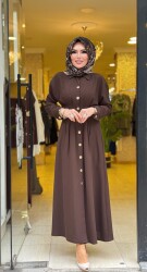 5509 BEL SASON DETAYLI ELBİSE KAHVERENGİ - 3