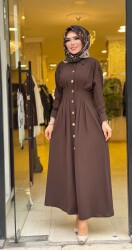 5509 BEL SASON DETAYLI ELBİSE KAHVERENGİ - 1