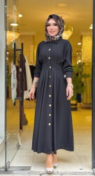 5509 BEL SASON DETAYLI ELBİSE SİYAH - 