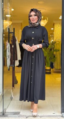 5509 BEL SASON DETAYLI ELBİSE SİYAH - 4