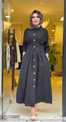 5509 BEL SASON DETAYLI ELBİSE SİYAH - 3