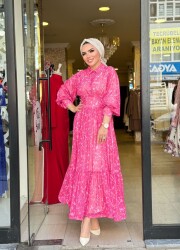 5525 TAN PEMBE ELBİSE - 4