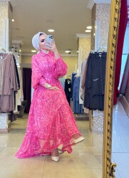 5525 TAN PEMBE ELBİSE - 