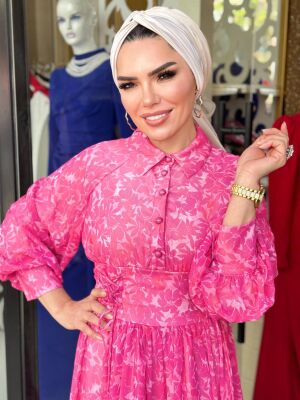 5525 TAN PEMBE ELBİSE - 3