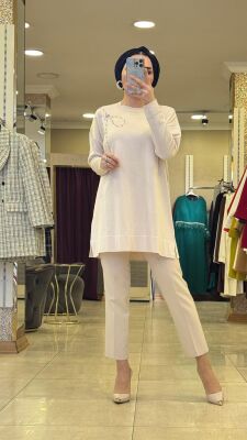 5545 HİRA MERSERİZE TUNİK KREM - 3