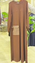5756 YILDIZ ELBİSE KAHVERENGİ - 