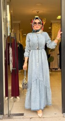 6135 NAZLI KOT ELBİSE AÇIK MAVİ - 