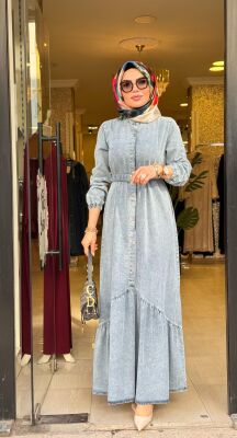 6135 NAZLI KOT ELBİSE AÇIK MAVİ - 2