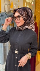 6135 NAZLI KOT ELBİSE SİYAH - 