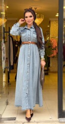 6136 YEŞİM KOT ELBİSE MAVİ - 