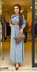 6136 YEŞİM KOT ELBİSE MAVİ - 1