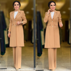 7362 AKSESUAR DETAYLI PANTOLON TAKIM CAMEL - 