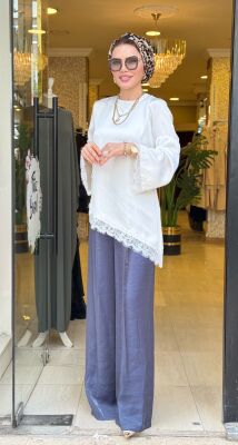 7506 SATEN DANTELLİ TUNİK EKRU - 2