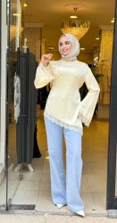 7506 SATEN DANTELLİ TUNİK SARI - 2
