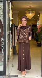 8540 PAYETLİ ELBİSE KAHVERENGİ - 2