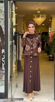 8540 PAYETLİ ELBİSE KAHVERENGİ - 2