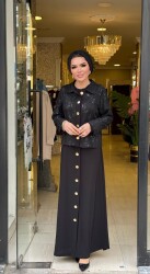 8540 PAYETLİ ELBİSE SİYAH - 