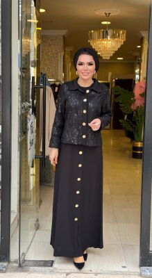 8540 PAYETLİ ELBİSE SİYAH - 3