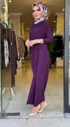 9889 DRAPELİ ELBİSE MÜRDÜM - 