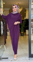 9889 DRAPELİ ELBİSE MÜRDÜM - 3