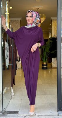 9889 DRAPELİ ELBİSE MÜRDÜM - 4