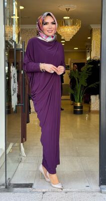 9889 DRAPELİ ELBİSE MÜRDÜM - 2