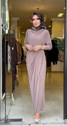 9889 DRAPELİ ELBİSE VİZON - 3