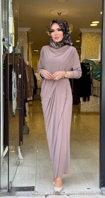 9889 DRAPELİ ELBİSE VİZON - 3